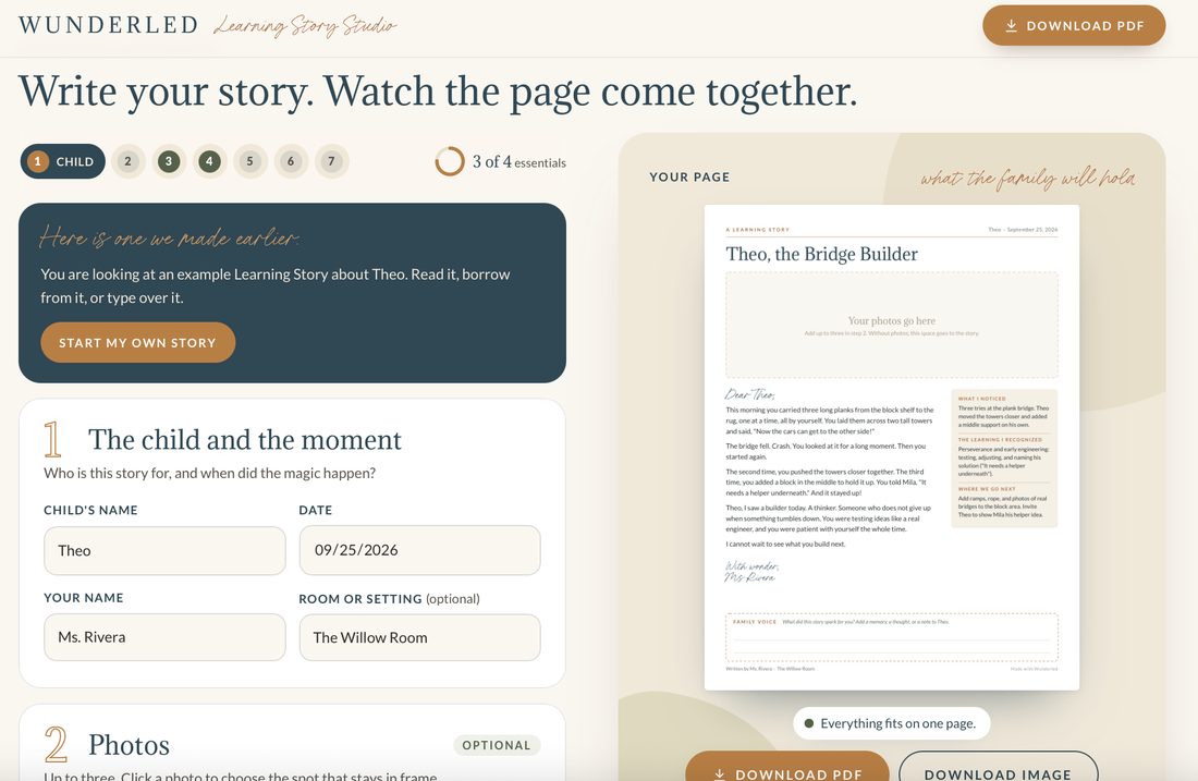 The Learning Story Studio: write your story and watch the page come together