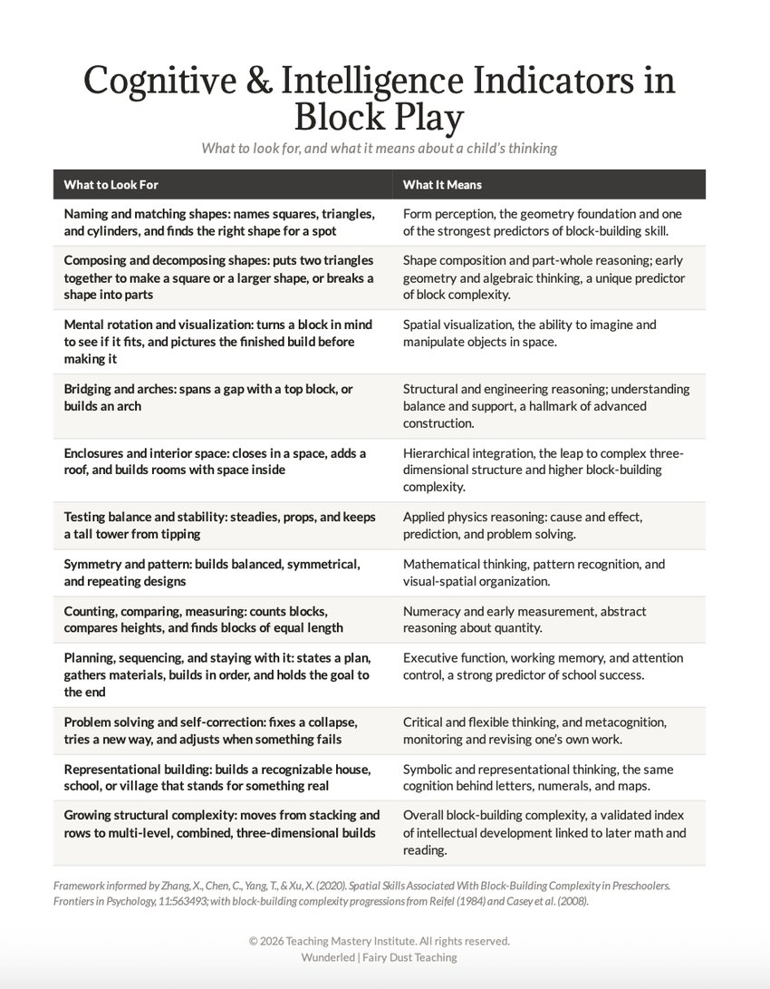 Sample page: Cognitive and Intelligence Indicators in Block Play
